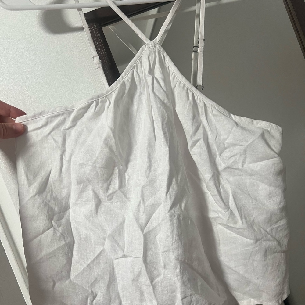 Abercrombie & Fitch White Linen-Blend Halter Tank Top